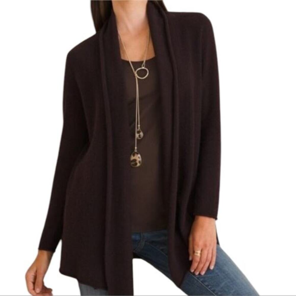 Eileen Fisher Chic Chocolate Brown Open Front Cardigan Size Medium
